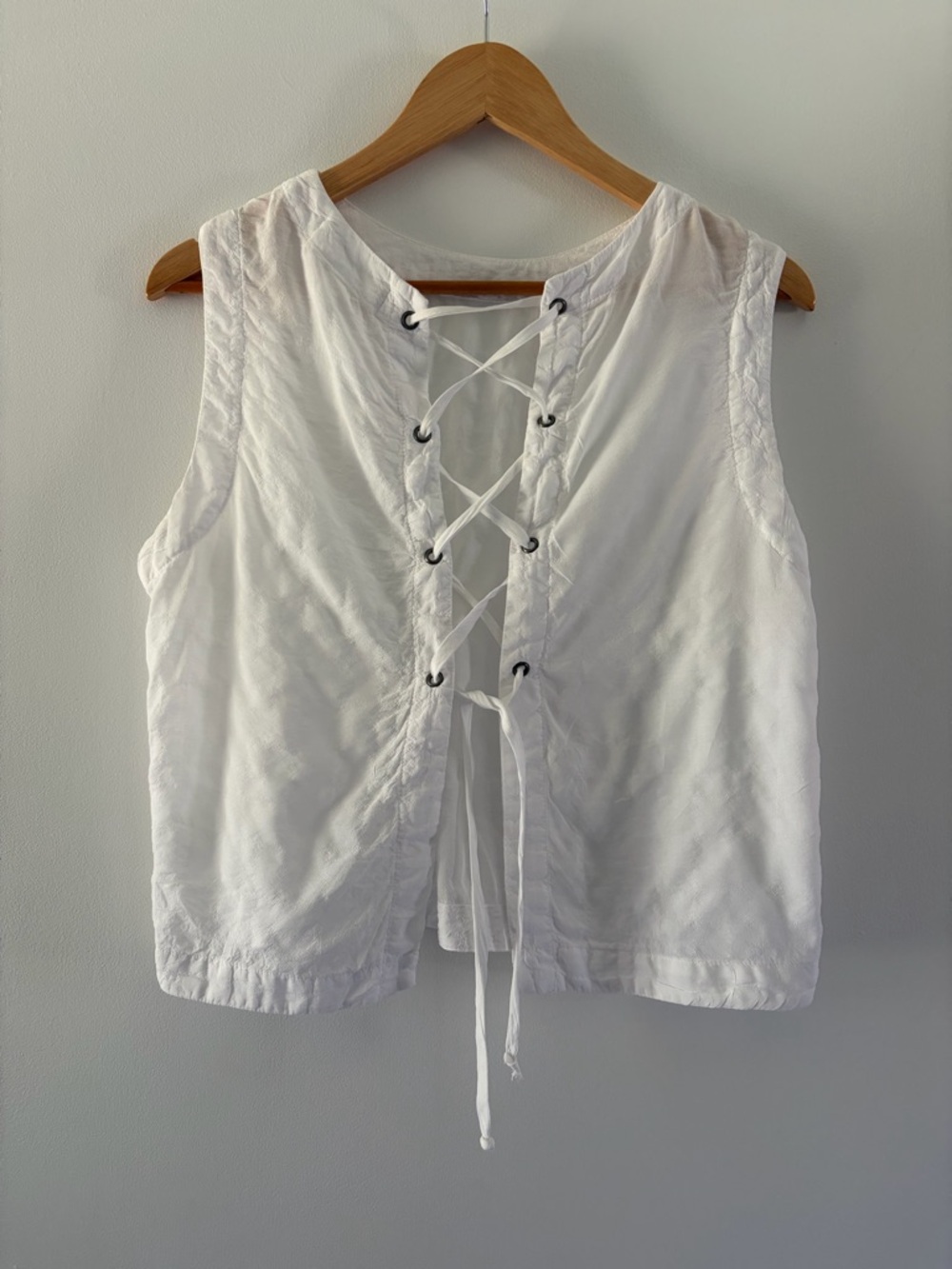Anthropologie Cloth & Stone Size S White Back Lace-Up Top Cottagecore Festival - Picture 2 of 9
